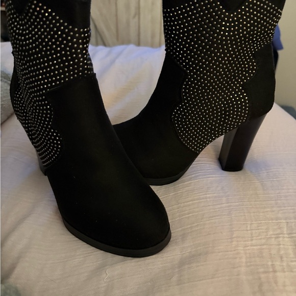 8. Black Heeled Boots with Studded Detailing - Picture 3 of 4